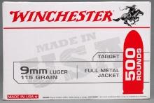500 ROUNDS OF WINCHESTER 9MM 115 GRAIN AMMO
