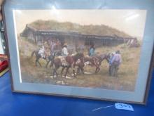 FRAMED AND SIGNED HOWARD TERPNING " TRADING POST AT CHADRON CREEK" W/ LETTER OF AUTHENTICITY