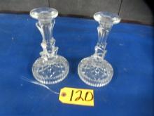 2 GLASS CANDLESTICKS  8" T