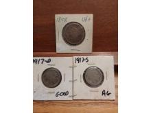 1848 LARGE CENT, 1917D,17S BUFFALO NICKELS