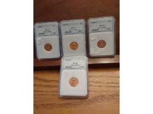 LOT OF 4 LINCOLN CENTS IN NNC SLABS PROOF