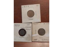 1857 FLYING EAGLE CENT, 1852 3-CENT SILVER, 1867 3-CENT NICKEL