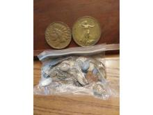 LOT OF WORLD COINS AND 2 LARGE MEDALS