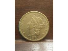 1874CC $20. GOLD PIECE AU