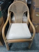 Rattan Chair W/ Wood Base & Wicker w/ Cushioned Seat / White & Wood