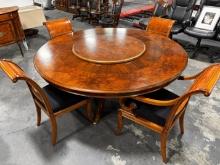 BEAUTIFUL Antique Table W/ Matching Chairs & Lazy Suzan / Vintage table W/ Inlaid Wood, Brass Access