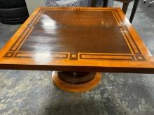 Antique 32" by 32" Side Table / inlaid Wood Table - W/ Brass Accents