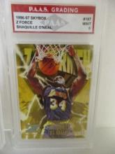 Shaquille O'Neal Lakers 1996-97 Skybox Z-Force #187 graded PAAS Mint 9