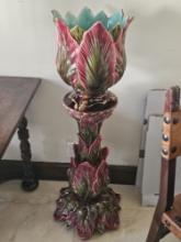 Decorative Porcelain Rose on Matching Pedestal (may need repair)
