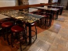 (10) 48" x 28", (6) 60" x 28", (2) 26" x 26 and (1) 36"R High Top Stone Bar Tables - Please see pics