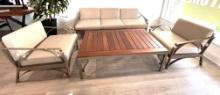 "Auburn," a 4 Piece Outdoor Patio Furniture Set with a 3 Seater Sofa, (2) Side Chairs, and Teak Top