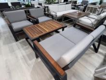 "Belvedere" a 4 Piece Outdoor Patio Furinture Set with a 2 Seater Sofa, (2) Arm Side Chairs and Teak