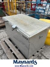 Aluminum storage bin with ratchet truck binders