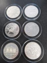 (6) ASSORTED 1 TROY OZ SILVER COINS