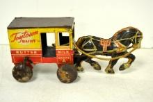Tin wind-up horse-drawn delivery truck