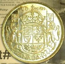 1944 George VI Canada Silver Half Dollar, Superb Gem BU.