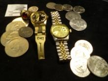 Pair of Fake Wristwatches (not running) and a fake Gold Class Ring; (6) Eisenhower Dollars, Susan B.