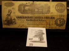 Sept. 1862 $100 Confederate States of America, no. 50507, Train in central vignette design. Two inte