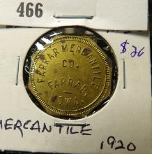 Farrar Merchantile / Co. / Farrar / Iowa. / Good For / 25c / in Trade 8-Sided Brass token.