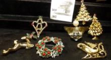 (7) Ladies Broaches, Christmas Related, All Costume Jewlery.