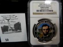 2009 Liberia $5 Abraham Lincoln NGC slabbed GEM PROOF. Colorized.