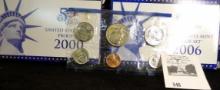 2000 S & 2006 S U.S. Proof Sets in original boxes of issue; & a blue pack from a 1981 U.S. Mint Set.