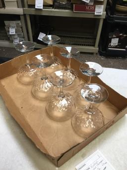 vintage seven piece, crystal champagne glasses, seven piece excellent condition