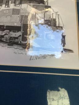 vintage, signed railroad pencil, drawing print by famous local artist