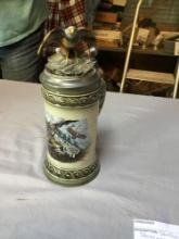 stoneware covered stein with eagle on lid STAFFEL