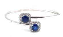 Sterling 4ct Blue & White Sapphire Bangle Bracelet