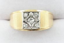 Men's Vintage 14K Yellow Gold Five Diamond Ring