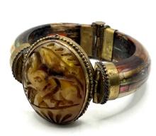 Vintage Indian Wood, Brass and Plastic Bangle