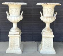 (2) Cast Iron Fluted Urn Planter w/ Handle