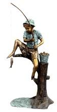 62" Tall Bronze Life-Size Boy Fishing Fountain