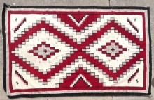 Navajo Handwoven Rug Red/White Diamond Pattern