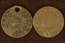 2 US ALTERED / DAMAGED US LARGE CENTS WITH HOLES