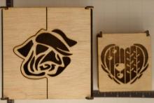 2 WOODEN GIFT BOXES: 4" X 4 1/4" X 1 FLIP TOP &