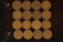 16 ASSORTED INDIAN HEAD CENTS: 1900-1908 MAY NOT