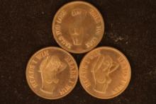 3 ADULT THEMED 1" METAL FLIPPER TOKENS. OBVERSE