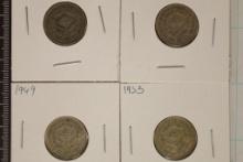 1933, 42, 49 & 1953 SOUTH AFRICA SILVER 6 PENCE