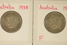 1938 & 1939 AUSTRALIA SILVER 1 SHILLING COINS