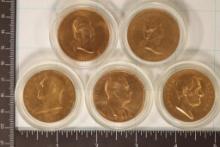 5 PRESIDENTIAL 1 1/4" METAL TOKENS:ABRAHAM LINCOLN