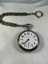 STERLING SILVER HAMILTON POCKET WATCH AND CHAIN