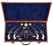 (M) MONUMENTAL CASED SET OF 4 FRANCOLINI MASTER ENGRAVED AND GOLD INLAID COLT SINGLE ACTION REVOLVER