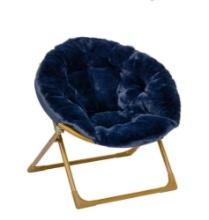 Navy Faux Fur/Soft Gold Frame Fabric Accent Chair