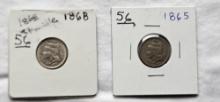 1865 & 1868 3 Cent Nickels