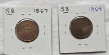 1864 & 1867 2 Cent Pieces