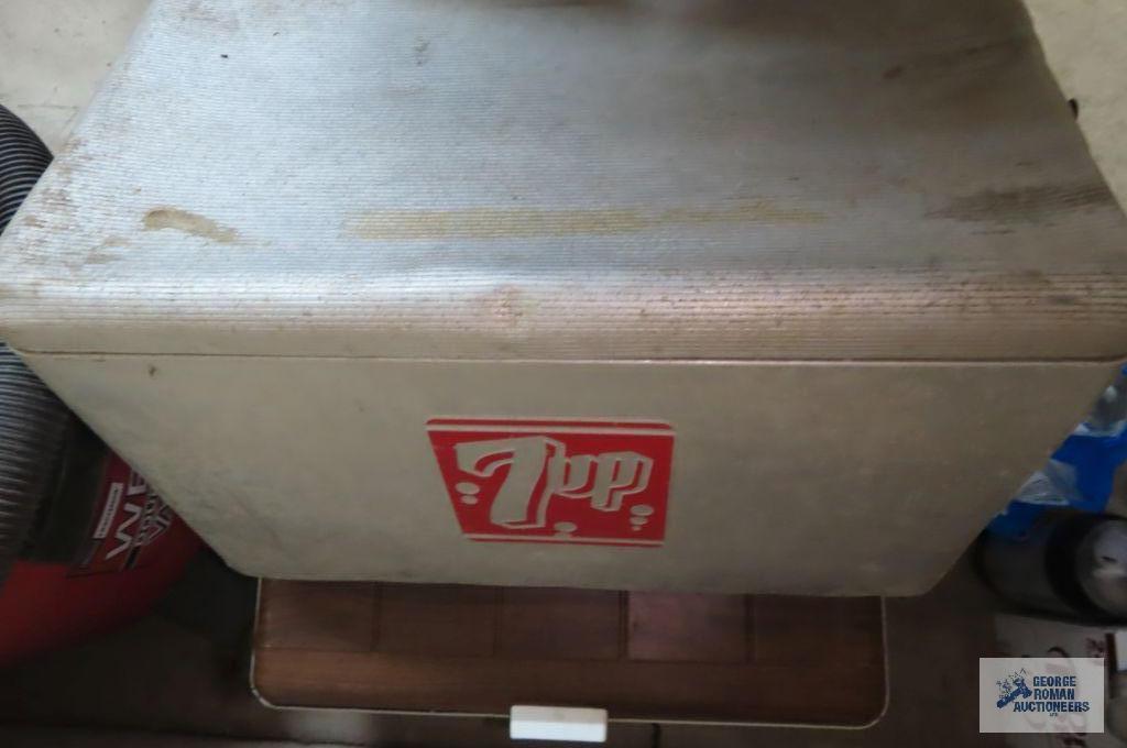vintage aluminum 7Up cooler. has damage