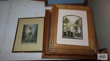 Amish prints, most in oak frames