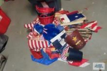 Large variety of American flags, banners, baskets,...etc